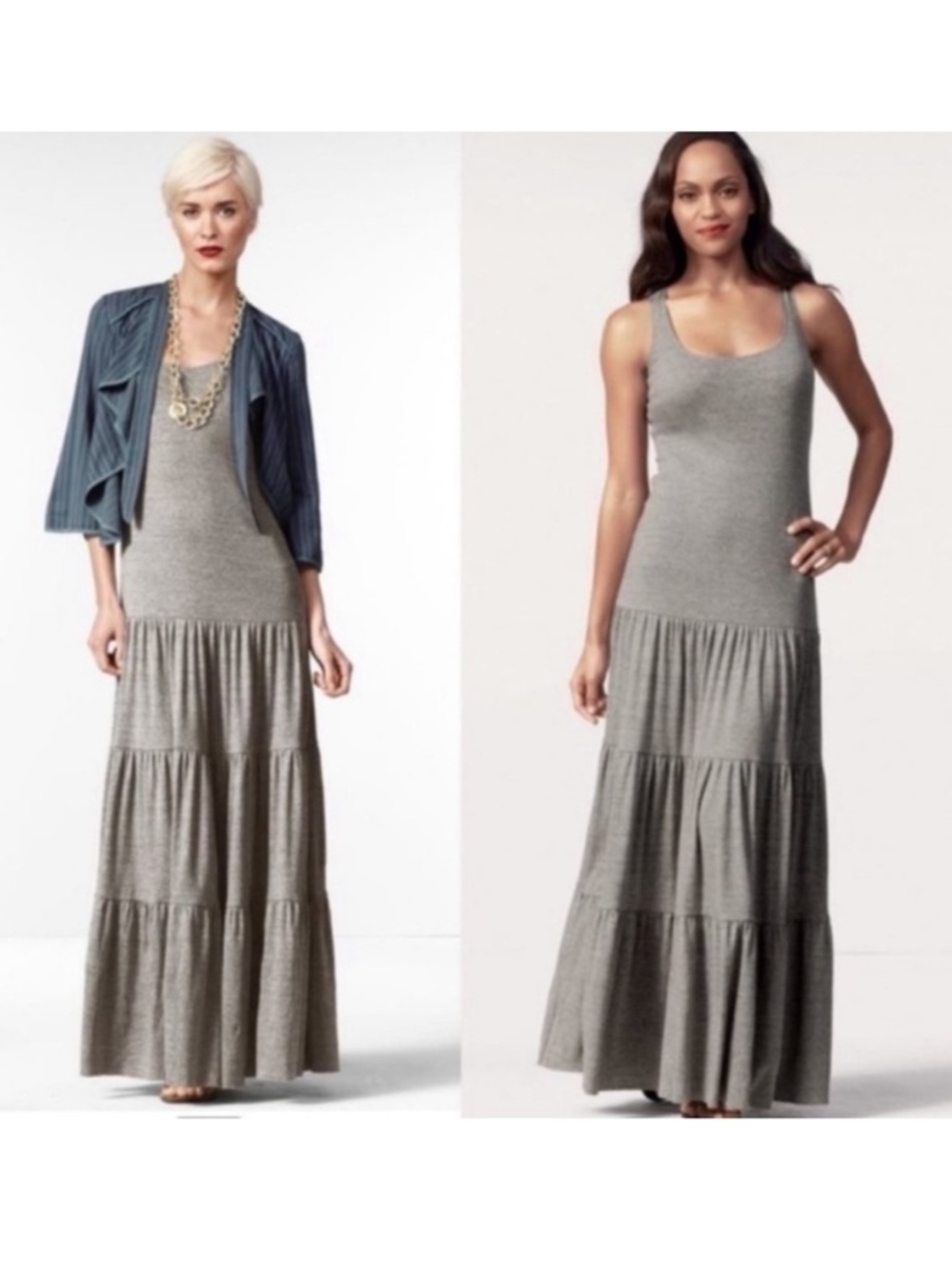 Cabi 853 Gray Tiered Bottom Resort Maxi Dress Size Small Summer